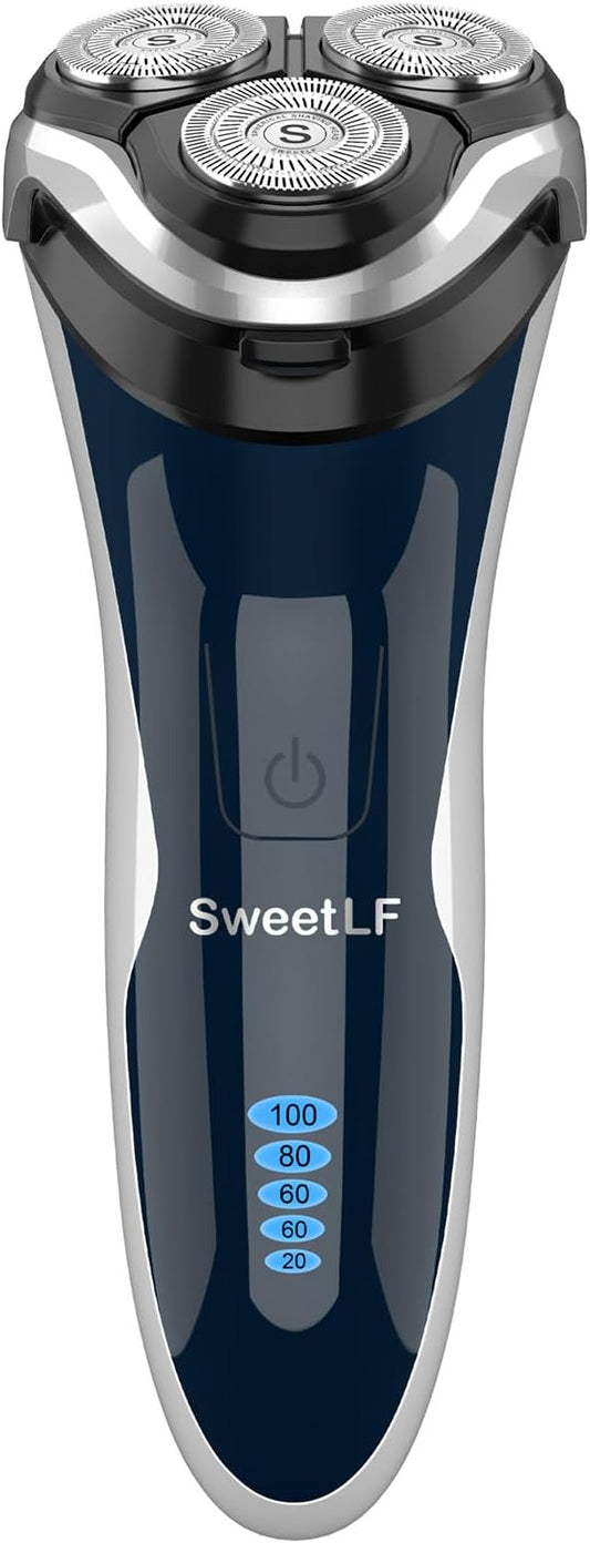 Electric Razor for Men, SweetLF 100% Waterproof Electric Shaver, Type C Rechargeable, Wet & Dry Rotary Shavers for Men with Pop up Trimmer, Corded and Cordless, Navy Blue