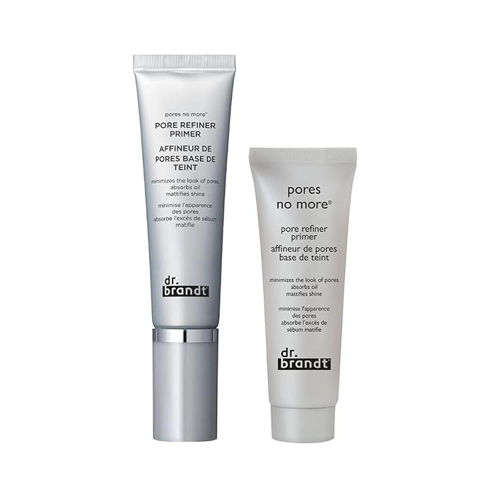 Dr. Brandt Pores No More, Pore Refiner Primer Bundle - Instantly Minimizes the Appearance of Pores, Absorbs Oil & Mattifies Shine - 0.5 fl oz + 1.0 fl oz Size