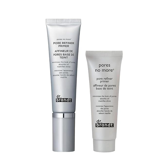 Dr. Brandt Pores No More, Pore Refiner Primer Bundle - Instantly Minimizes the Appearance of Pores, Absorbs Oil & Mattifies Shine - 0.5 fl oz + 1.0 fl oz Size