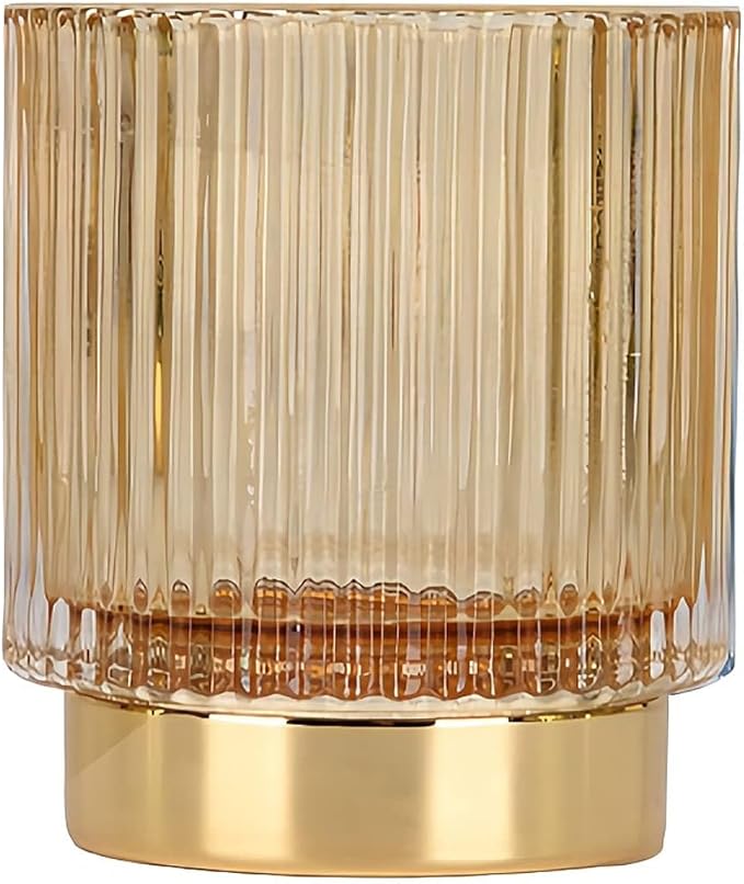 DASITON Makeup Brush holder Organizer,Crystal Cosmetic Makeup Brush Glass Brushes Storage Holder, Vintage Make Up Brush Cup Pen Pencil Holder striped vase(Coffee S)