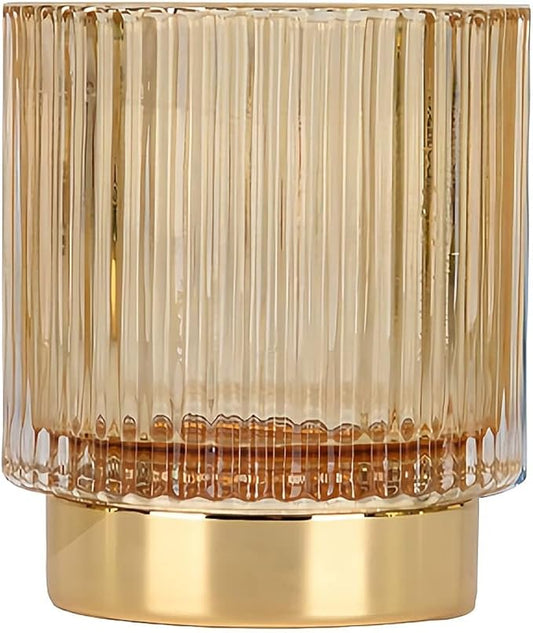 DASITON Makeup Brush holder Organizer,Crystal Cosmetic Makeup Brush Glass Brushes Storage Holder, Vintage Make Up Brush Cup Pen Pencil Holder striped vase(Coffee S)