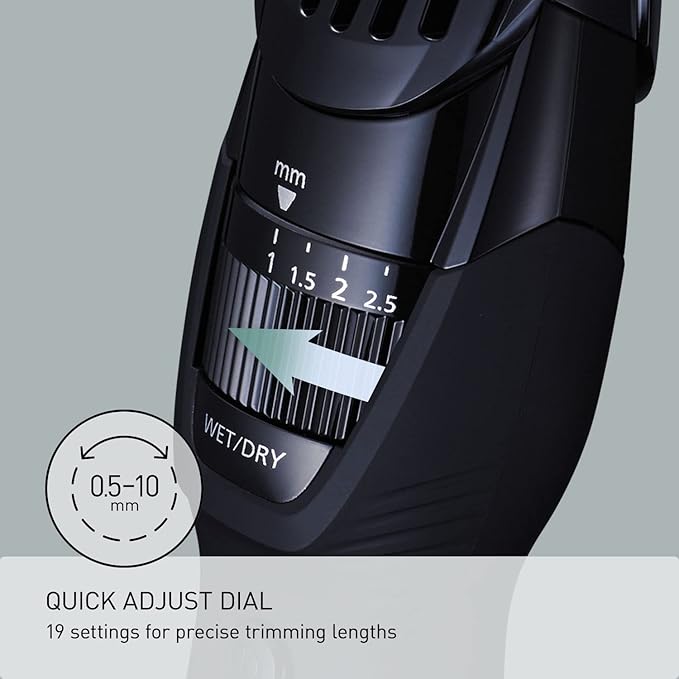 Panasonic Cordless Men's Beard Trimmer With Precision Dial, Adjustable 19 Length Setting, Rechargeable Battery, Washable - ER-GB42-K (Black)