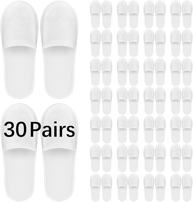 30Pairs disposable slipper disposable slippers for guests hotel slippers spa slippers Pack for Hotel, Spa, Travel, Shoeless Home, White Closed Toe (US Men Size 10, Women 11)