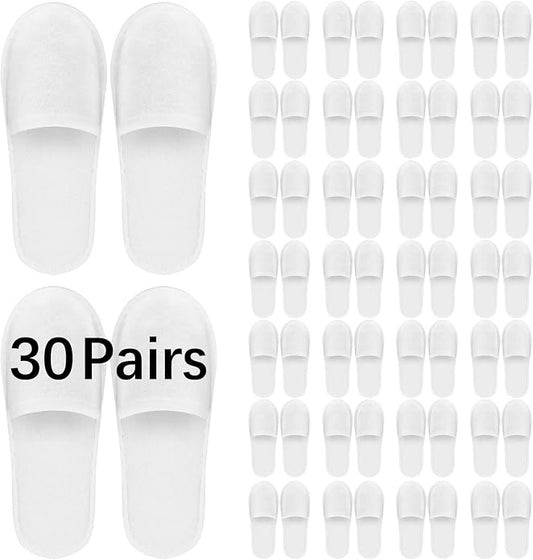 30Pairs disposable slipper disposable slippers for guests hotel slippers spa slippers Pack for Hotel, Spa, Travel, Shoeless Home, White Closed Toe (US Men Size 10, Women 11)