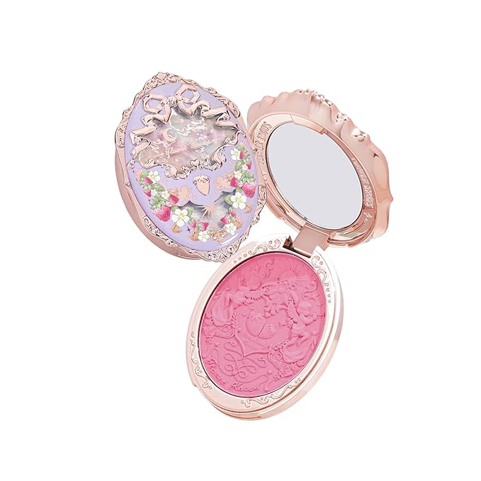 Flower Knows Violet Strawberry Rococo Embossed Blush,Pink Matte Finish,Buildable & Blendable Makeup Blush for cheeks,Soft & Long-lasting for Girls & Women(G02 Little Cranberry,4.6g)