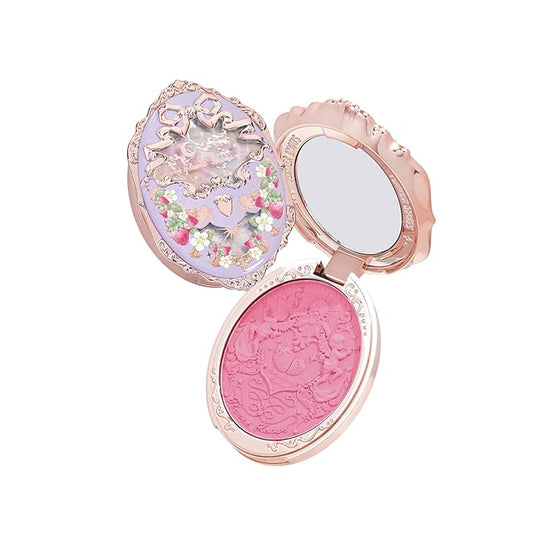 Flower Knows Violet Strawberry Rococo Embossed Blush,Pink Matte Finish,Buildable & Blendable Makeup Blush for cheeks,Soft & Long-lasting for Girls & Women(G02 Little Cranberry,4.6g)