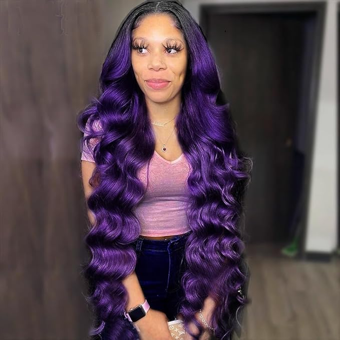 SEXAYHAIR Purple Bundles Body Wave Human Hair Weave 3 Bundles Virgin Hair, Brazilian Remy Hair Ombre 1b/Purple 2 Tone Ombre Hair Wavy for Women(121416)
