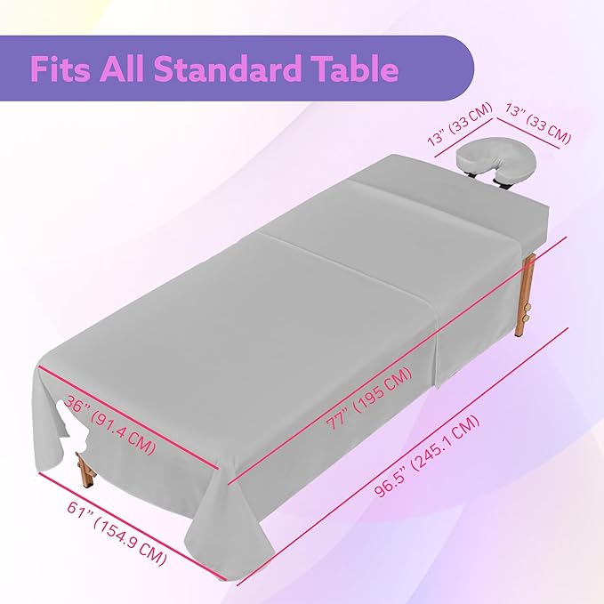 Massage Table Sheets Sets – 4 Set Bundle, 120GSM Double Brushed Microfiber, Premium Massage Sheets Sets, Spa Bed Sheets for Esthetician, Wrinkle & Oil Resistant, Light Gray