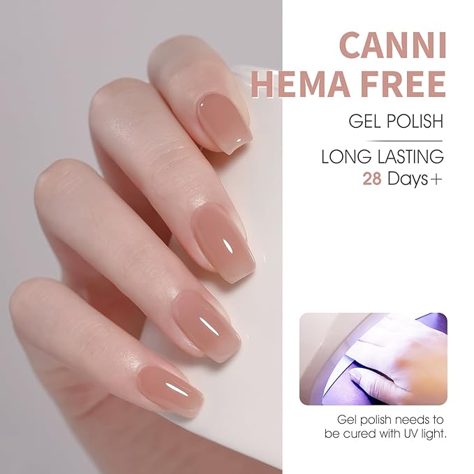 CANNI Jelly Gel Nail Polish Set, 6 Colors 9ML Nail Sheer Light Pink Transparent Nude Brown Gel Nail Polish Soak Off Uv LED Lamp Nail Art Design Manicure Salon for Women