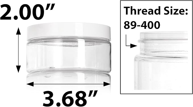 JUVITUS 8 oz Clear PET Plastic Low Profile Jar with White Smooth Lids (12 Pack) BPA Free Large Refillable Empty Storage Containers