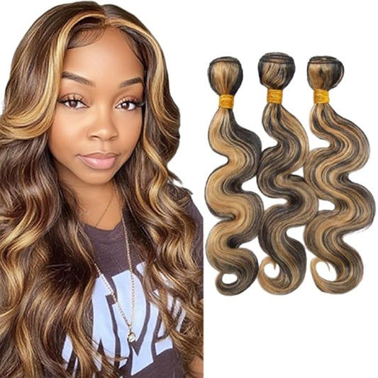 Highlight Bundles P1B27 Body Wave Human Hair #1B Mixed With #27 Body Wave Human Hair Bundles Brazilian Weave Soft and Silky for Black Women 12 14 16 Inch