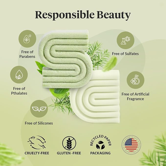 Kitsch Tea Tree & Mint Shampoo and Conditioner Bar Set, Hair Color Safe, Zero Waste, Vegan, Eco Friendly, Made in US, For All Hair Types, Paraben Free & Sulfate Free - 2pcs