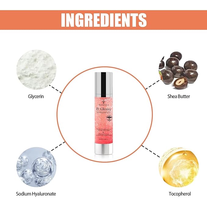 Be Glossy Body Serum for Wrinkles - Infused with Hyaluronic Acid, Vitamin E, Glycerin and Shea Butter - Hydrating Nourishing Repairing for Silky Smooth Skin 100ML/3.38 Fl Oz