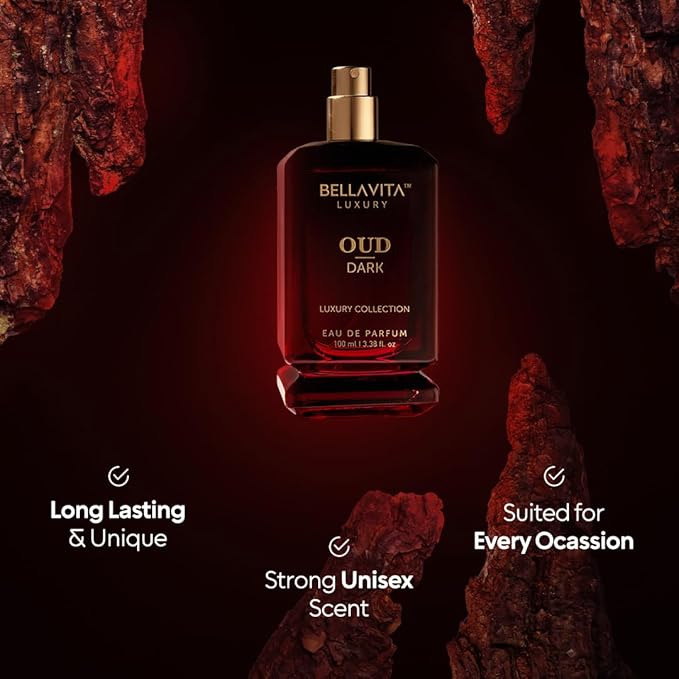 BellaVita Luxury OUD Dark Eau De Parfum (100ml) Unisex | Intense Arabian Perfume | Infused with Citrus, Grapefruit, Floral, Vetiver, Orris, Musky OUD | Arabic Dark Oud Perfume for Women & Men