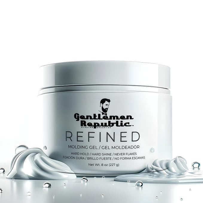 Gentlemen Republic 8oz Refined Hair Gel - Professional Formula for 24 Hour Shine and Hold, Humidity Resistant, 100% Alcohol-Free and Never Flakes, Made in the USA