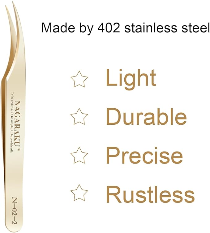 NAGARAKU Eyelash Extension Tweezers Gold Straight Isolation Professional Isolator Stainless Steel Precision (N-02-2)