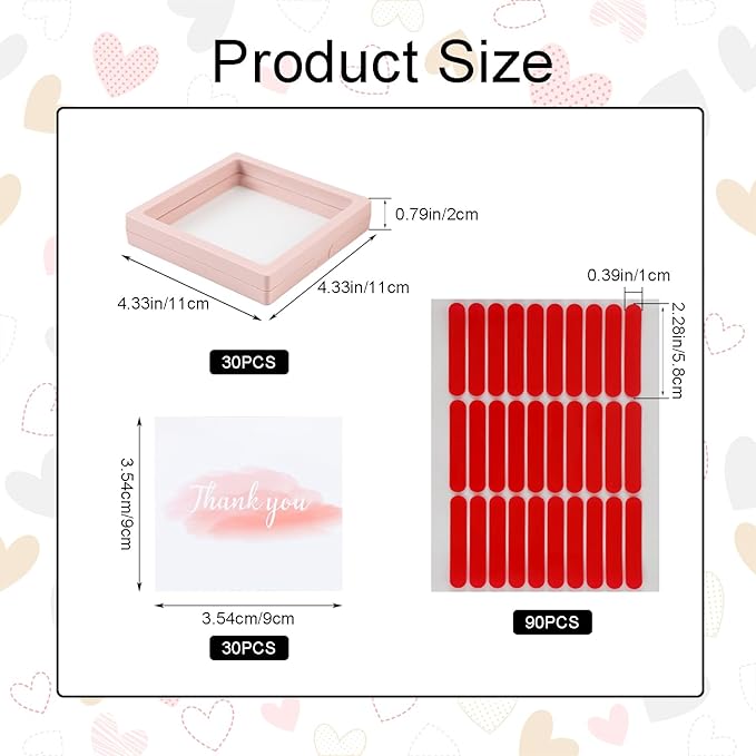 30 Pcs Press On Nail Packaging Nail Boxes Storage Display Box with 90 Pcs Adhesive Double Sided Tape with 30 Pcs Thank You Display Cards or Nail Salon Pink