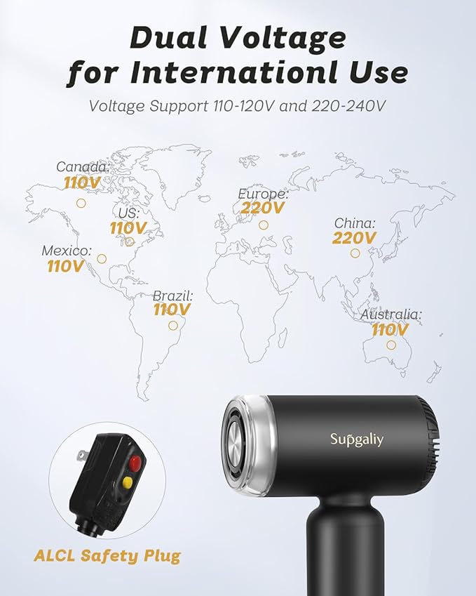 Dual Voltage Hair Dryer, High-Speed Ionic Blow Dryer for Fast Drying, Travel Compact Hair Blow Dryer with Magnetic Curly Diffuser for Home, Portable Hairdryer International 110-240V