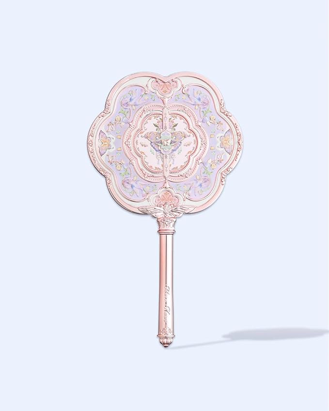 Flower Knows Butterfly Cloud Collar Hand Mirror,Portable Vintage Handheld Mirror,Durable Metal Mirror,Cute & Aesthetic Princess Mirror,with Long Handle for Easy Holding,Gift for Girls(Hibiscus Lilac)