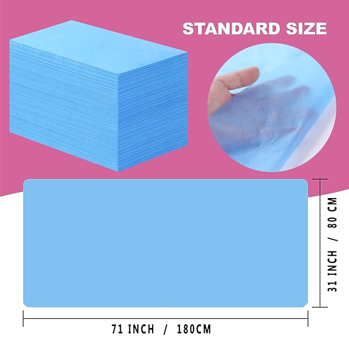 31" x 71" Disposable Bed Sheets for Massage Table Waterproof Massage Table Sheet Soft Non Woven Fabric SPA Bed Cover Breathable for Massage Beauty Tattoos 50PCS (Blue)