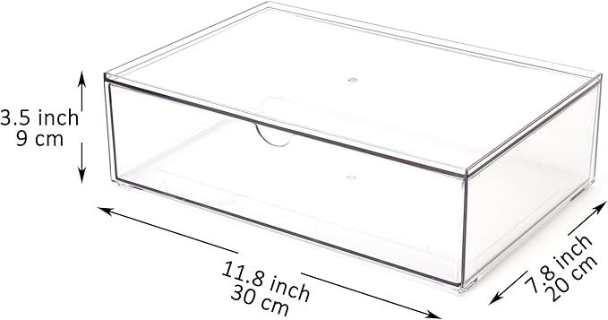 Youngever 2 Pack Large Stackable Organizer Drawers, Stackable Makeup Organizer, Stackable Makeup Storage, Clear Cosmetic Organizers, Makeup Organizer Drawers (12" x 7.5" x 3.5")