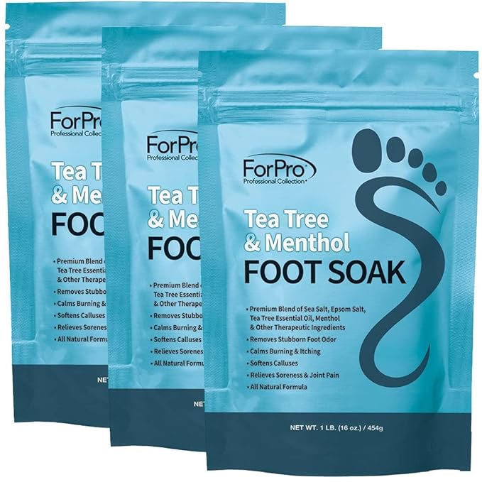 ForPro Professional Collection Tea Tree Oil & Menthol Foot Soak with Sea & Epsom Salt for Toenail Athletes Foot, Stubborn Foot Odor Scent, Softens Calluses & Soothes Sore Tired Feet -Pack of 3 16oz.