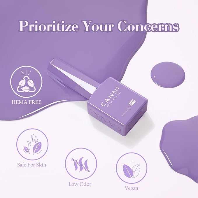 CANNI Purple Gel Nail Polish Set, 6 Colors 9ML - Light Purple, Baby Blue, Summer Lavender, Ice Blue - UV LED Kit DIY Nail Art Manicure Home Salon