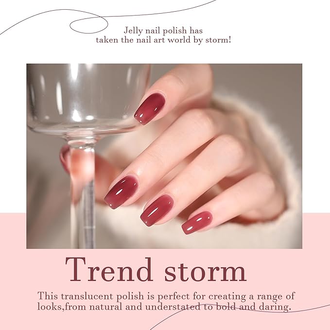 24 Pcs Jelly Nude Gel Nail Polish Set, Sheer Pink Colors Gel Polish Kit with Glossy & Matte Top Coat and Base Coat for Nail Art DIY Manicure and Pedicure at Home