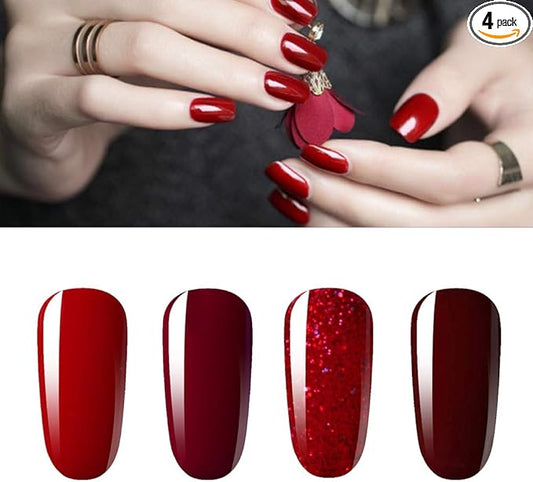 Vishine Gel Nail Polish Kit 4pcs Soak Off Burgundy Red Nail Polish Set New Starter Nail Art Manicure Gift Set 15ml