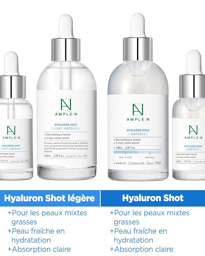 AMPLE:N Hyaluron Shot Light Serum - Korean Hyaluronic Acid Moisturizing Serum - Hydrate Oily and Combination Skin and Restore Vitality – Plumping, Refreshing, Anti Aging Ampoule, 1.01 fl.oz.