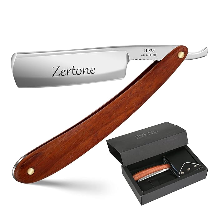 Zertone Straight Razors for Men Kit with Strop - Straight Edge Razor Natural Wood Scale – Sharp, High Hardness Carbon Steel Cutthroat Straight Razor Shaving Kit, Vintage Wood Handle, Barber Razor
