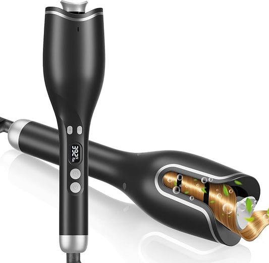 Automatic Hair Curler Auto Rotating Curling Iron with 4 Temps & 8 Timers(12s-19s), LCD Display, 1" Barrel | Dual Voltage Fast Heating, Anti-Scald & Auto Off for Home Salon & Travel Use(Black)