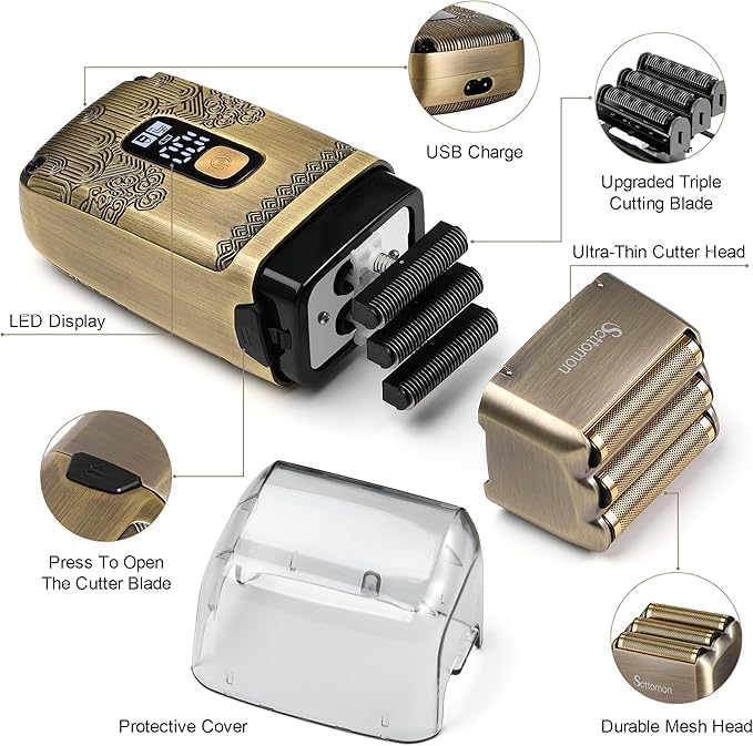 T-Blade Hair Trimmers & Electric Shavers for Men Foil Shaver Beard Trimmer Men's Grooming Kit with Triple Blades Cordless