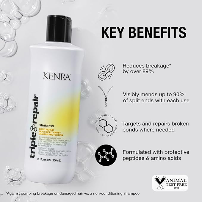 Kenra Triple Repair Shampoo & Conditioner Set | Targets & Repairs Weak or Broken Bonds | Split Ends | Damaged Hair | Bond Builder | Sulfate-Free | 10.1 fl. oz., White