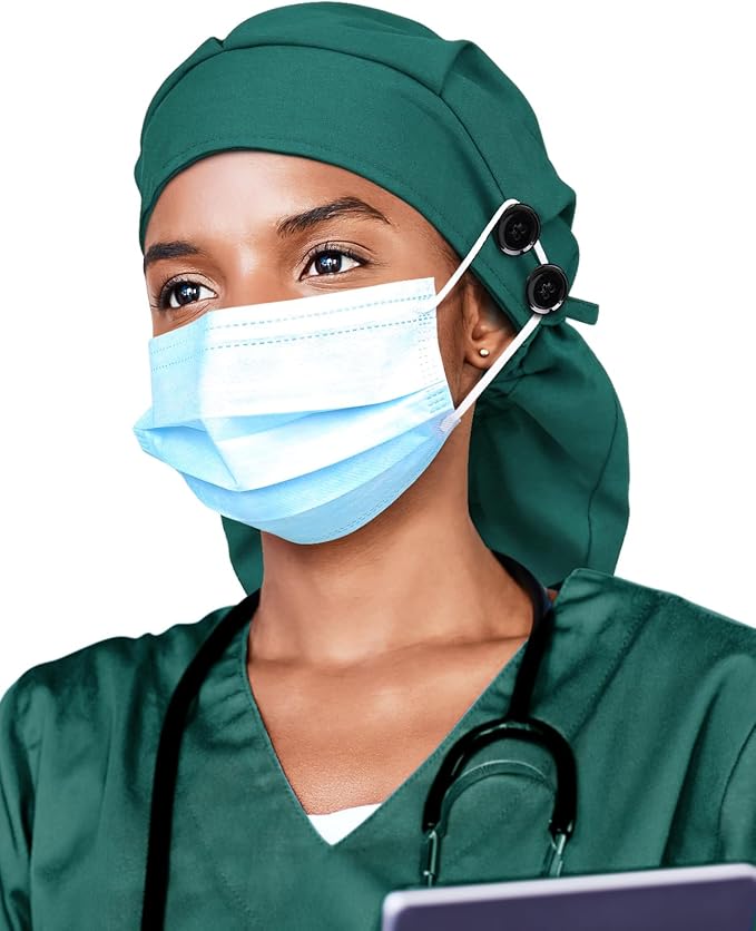 Satin Lined Work Cap with Button for Long Hair Women