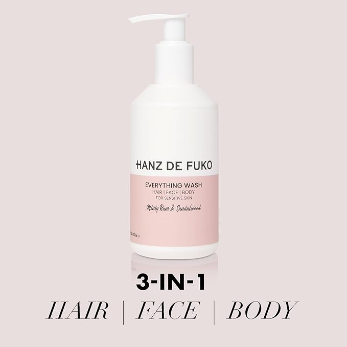 Hanz de Fuko Everything Wash for Body, Hair & Face – All-in-One Soap & Shampoo, Safe for Sensitive Skin – Suitable for Men, Women & Kids – Minty Rum & Sandalwood, 8 oz.
