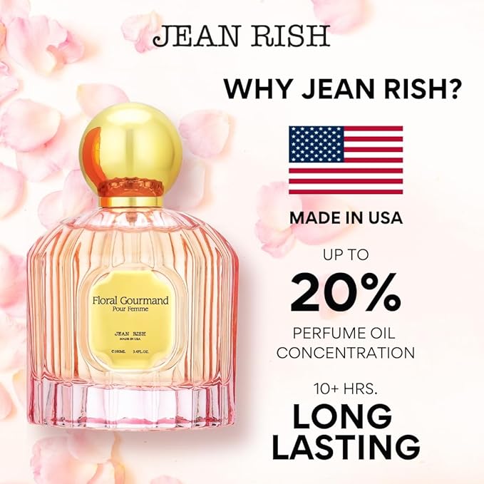 Jean Rish Floral Gourmand Perfume for Women, Eau De Parfum (3.4 Fl Oz / 100ml) with Vanilla Orchid, Rose & Brown Sugar Notes - Long Lasting and Luxury Fragrance