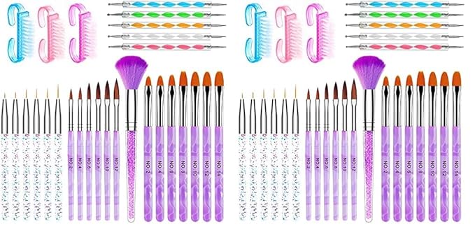 AROIC Acrylic Nail Brush Set - 28 Pcs Including UV Gel Art Brushes, 3D Extension Brush, Double Ended Dotting Pen for DIY With White Box, Colorful (Pack of 2)
