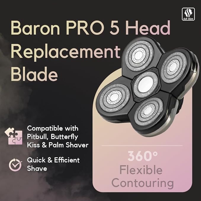 Skull Shaver Baron Replacement Shaver Head Blade Electric Razor Wet & Dry Compatible with All Pitbull, Palm & Butterfly Kiss shavers