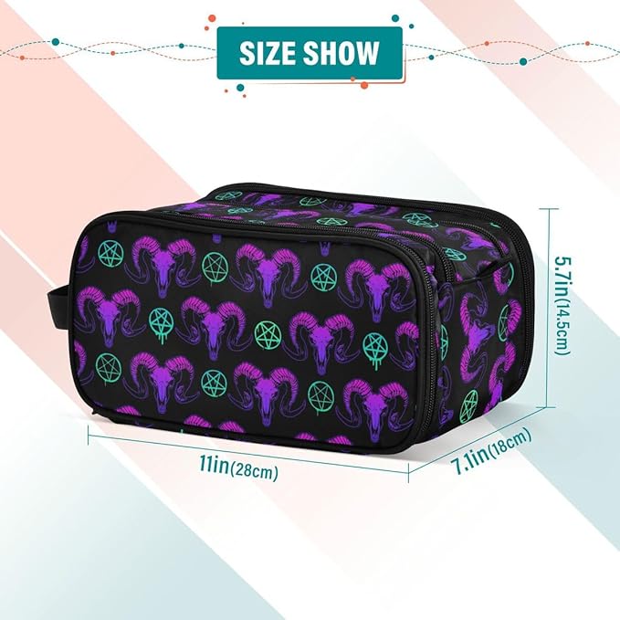 MNSRUU Mystical Ram Skull Makeup Bag - Large Capacity Cosmetic Bag Organizer, Portable Toiletry Bag for Travel Size