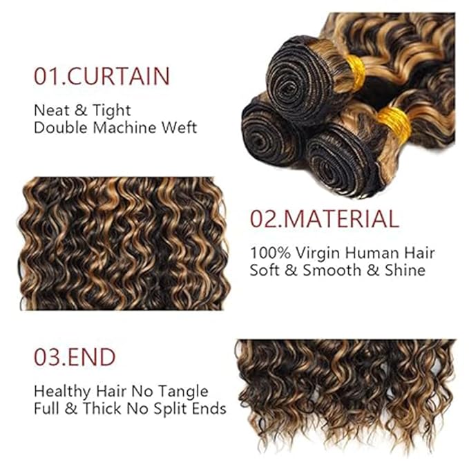 Ombre Deep Curly Bundles Human Hair P1B/27 Kinky Curly Bundles Black and Blonde Two Tone Brazilian Soft and Silky for Black Women 10 12 14 Inch