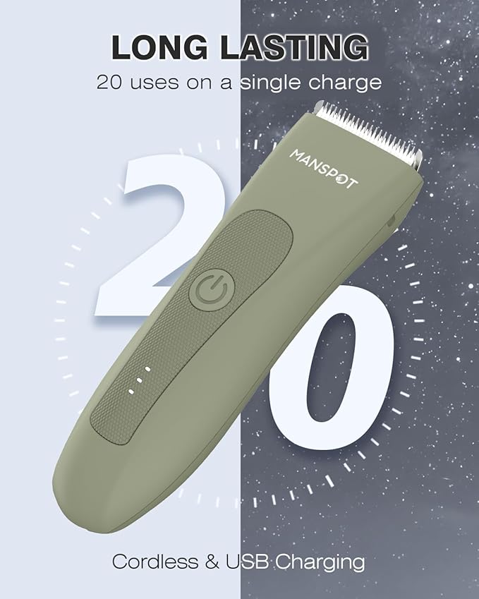 MANSPOT Manscape Pubic Hair Trimmer for Men and Women, Electric Ball Trimmer Pubic Trimmer Shaver,Hypoallergenic Ceramic Blade Heads,Waterproof Wet/Dry Groin Shaver,20 Times Usage,No Nick,No Burn