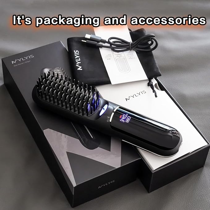 Travel Hair Straightener, Portable Cordless Hair Straightening Brush, Safety Lock, 300 Million Negative Ions for Hair Care, 30 Seconds Heating, Lightweight Mini Heated Comb, Gift for Women