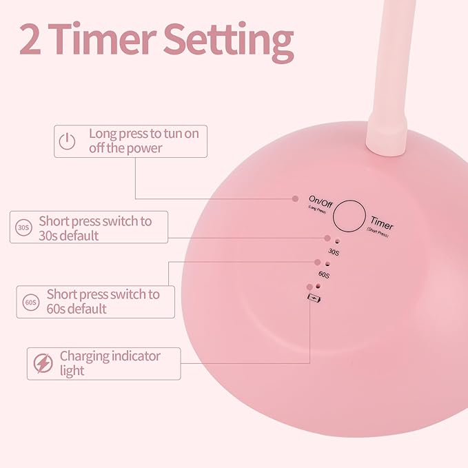Touch Switch Nail Lamp,Flash Cure Gel X Lamp,Rechargeable Cordless UV LED Light with Timer, Gooseneck Gel Polish Curing Dryer Lamp,for Professional and Home Use (Pink)