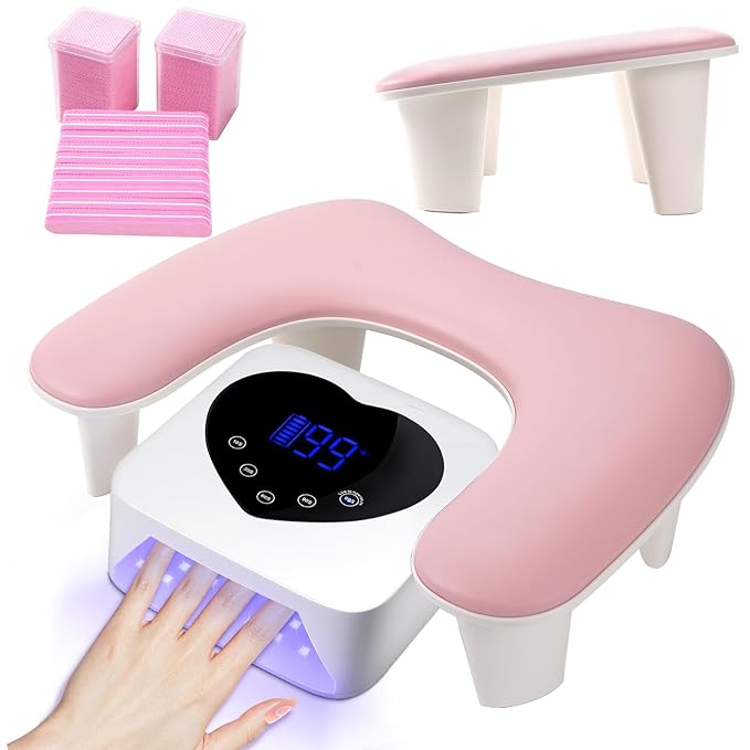Arm Rest for Nails Tech Professional Manicure Hand Rest Pillow U-Shaped Soft PU Leather Detachable Manicure Hand Rest for Nails Toenails and Acrylic Nails Tech Pink