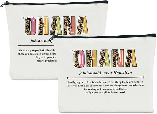 2 PCS Ohana Noun Makeup Bag Family Gifts Hawaiian Gifts Family Gifts Ideas for Women Female Mom Grandma Sister Vacation Holiday Christmas Cosmetic Bag Travel Toiletry Bag