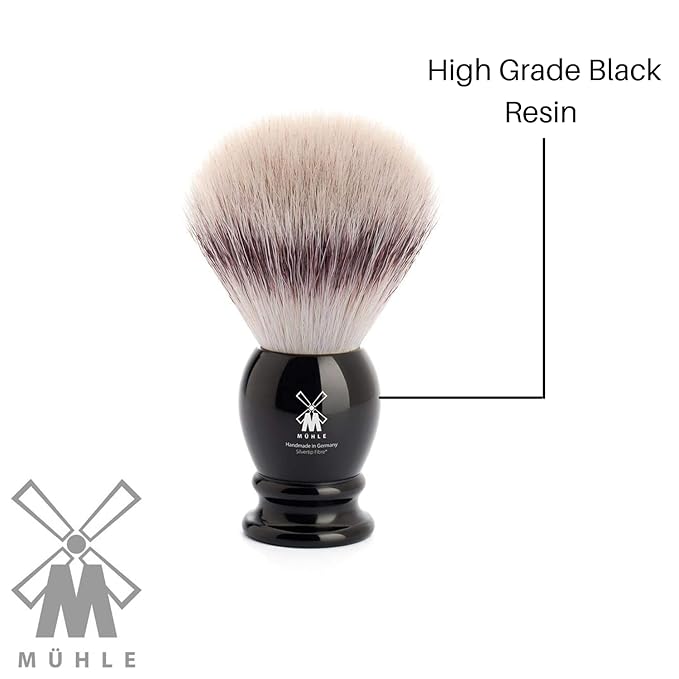 MÜHLE Classic Black Large Silvertip Fiber Shaving Brush - Synthetic Luxury Shave Brush for Men, Rich Lather