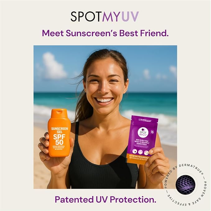 SPOTMYUV UV Detection Stickers for Sunscreen with Patented DERMATRUE SPF Sensing Technology | KNOW WHEN TO REAPPLY SUNSCREEN TO HELP PREVENT SUNBURN - 16 Count