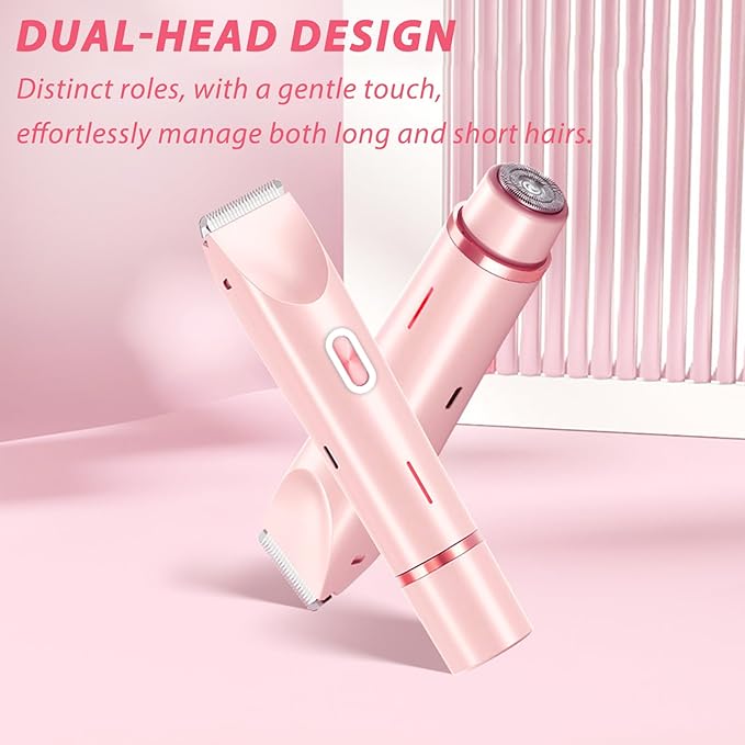 2025 New Electric Womens Shaver, 2 in 1 Women Electric Shaver, Dual Head Bikini Trimmer for Women, Wet & Dry Waterproof Body Hair Trimmer (Pink)