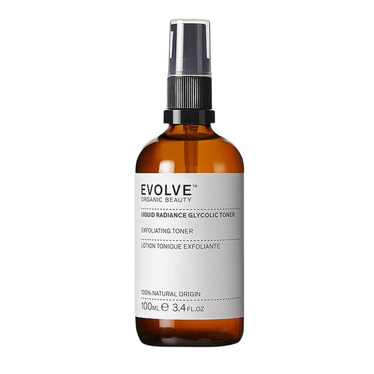 Evolve Organic Beauty - Liquid Radiance Glycolic Toner | Smoothe, Hydrate, Tone, Exfoliate | Malic + Citric Acid, Galactoarabian | Small-Batch, Vegan Clean Beauty (3.4 fl oz | 100 mL) Package May Vary